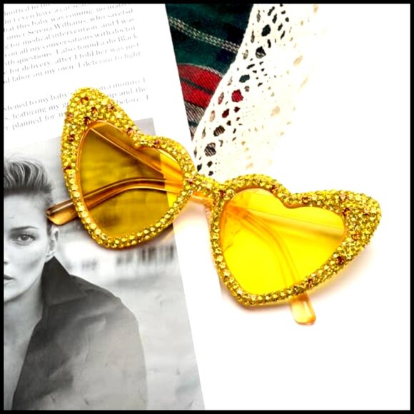 Rhinestone Heart Sunglasses Cat Eye Diamond UV400 Polycarbonate Plastic Frame main image 4